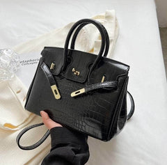 Women Crocodile Texture Handbag Black