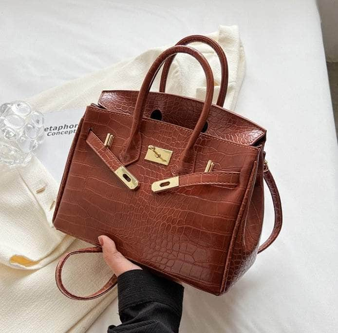 Women Crocodile Texture Handbag Brown