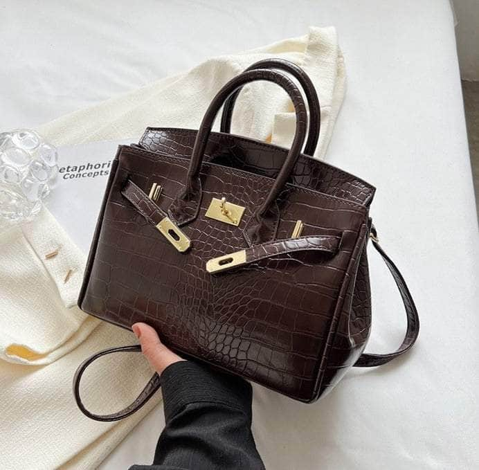 Women Crocodile Texture Handbag Coffee