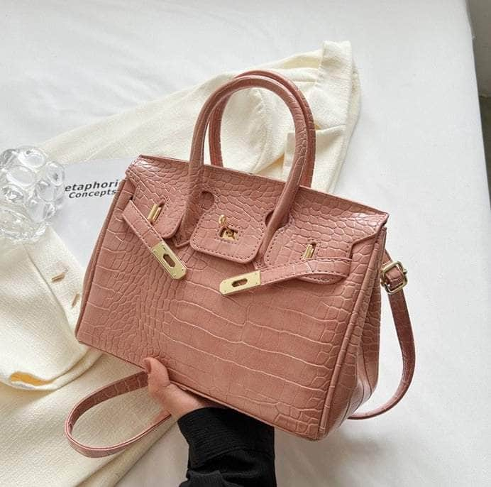 Women Crocodile Texture Handbag Pink