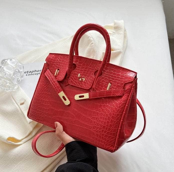 Women Crocodile Texture Handbag Red