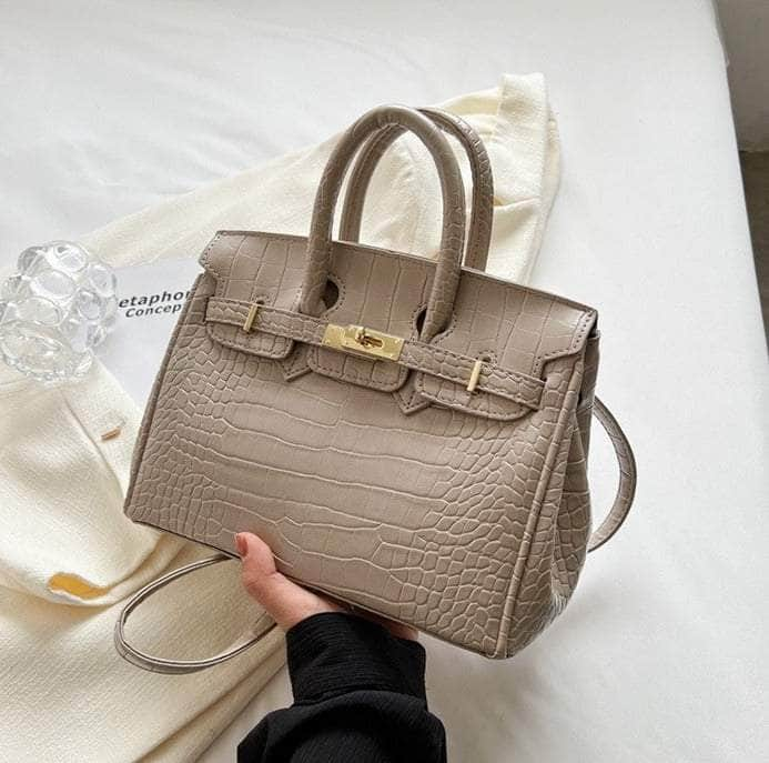 Women Crocodile Texture Handbag Tan