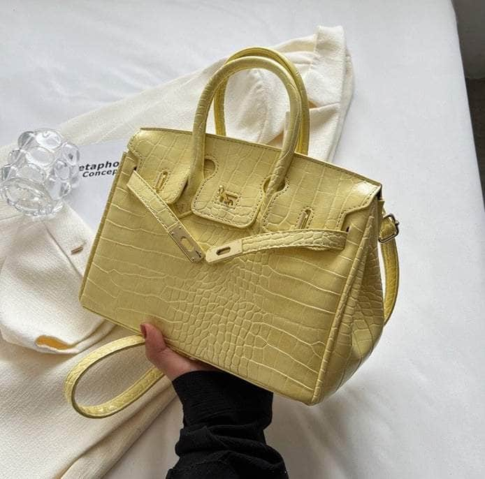 Women Crocodile Texture Handbag Yellow