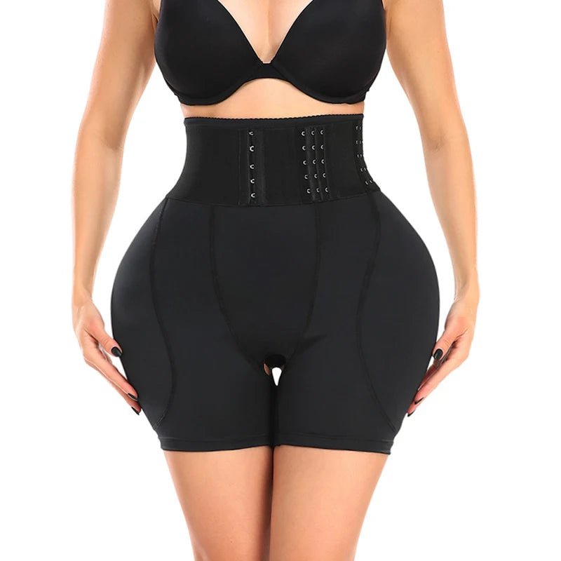 Women Hourglass Body Shaping Shapewear High Waist Trainer Shorts with Extra Big Pads Tummy Control Butt Lifter Underpants Fajas Black / S