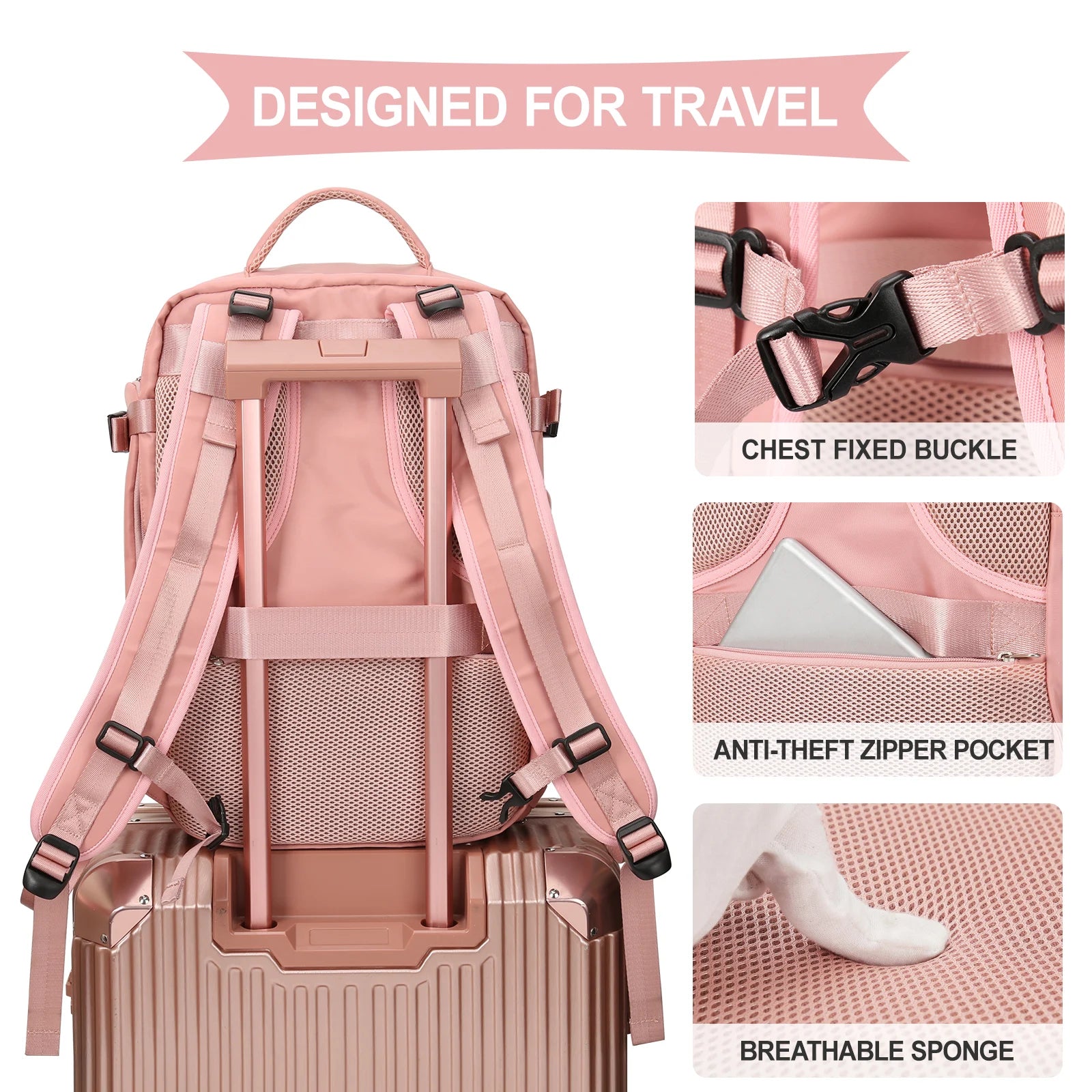 Women's Travel Backpack - Wizzair Cabin 40x30x20, Large Capacity Waterproof Suitcase Laptop Bag