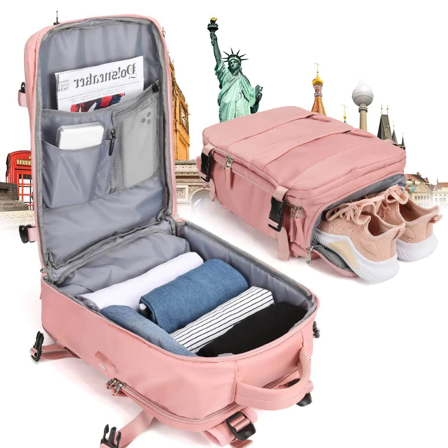 Women's Travel Backpack - Wizzair Cabin 40x30x20, Large Capacity Waterproof Suitcase Laptop Bag