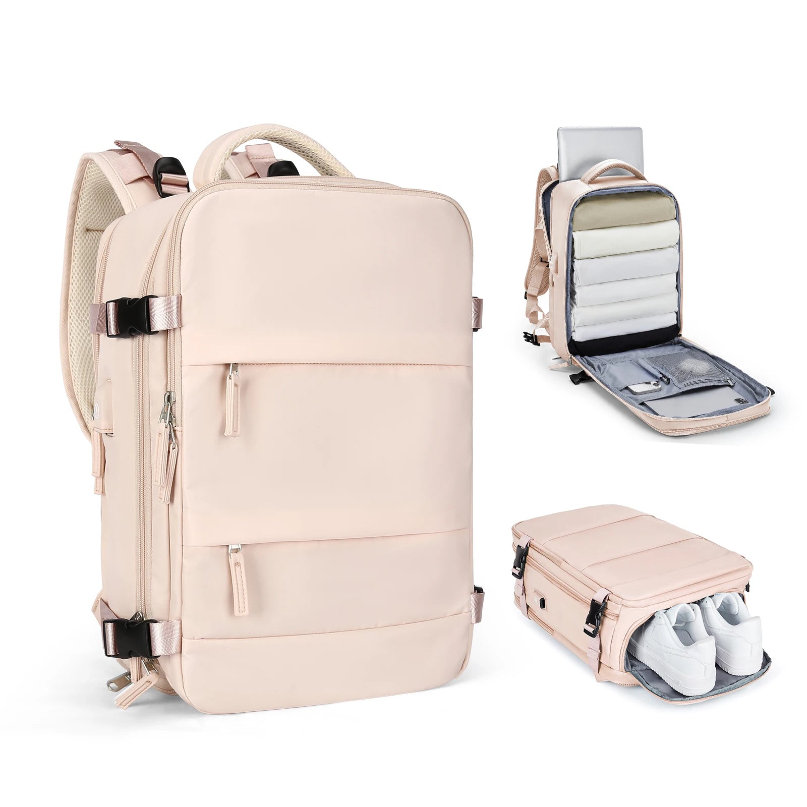 Women's Travel Backpack - Wizzair Cabin 40x30x20, Large Capacity Waterproof Suitcase Laptop Bag Beige / Large