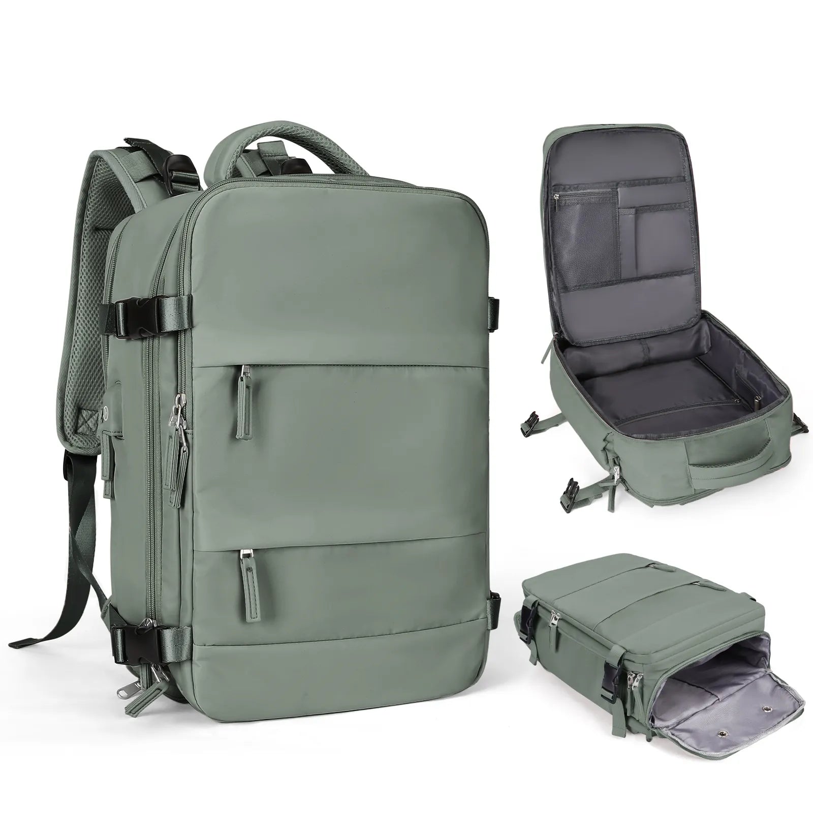 Women's Travel Backpack - Wizzair Cabin 40x30x20, Large Capacity Waterproof Suitcase Laptop Bag Dark Green / Large