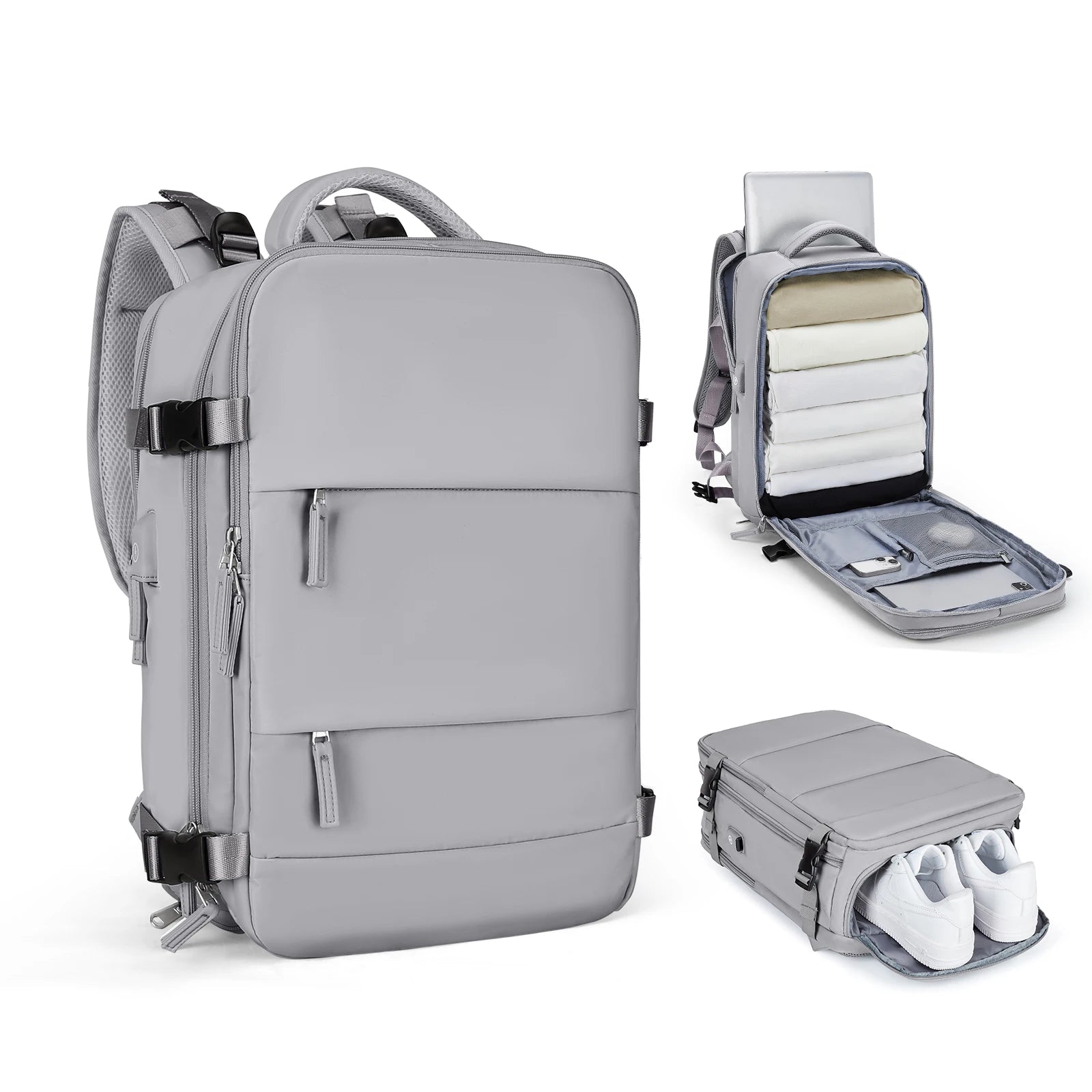 Women's Travel Backpack - Wizzair Cabin 40x30x20, Large Capacity Waterproof Suitcase Laptop Bag Grey / Large