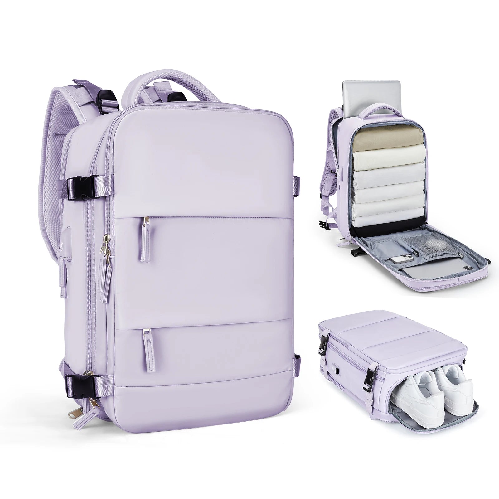 Women's Travel Backpack - Wizzair Cabin 40x30x20, Large Capacity Waterproof Suitcase Laptop Bag Purple / Large