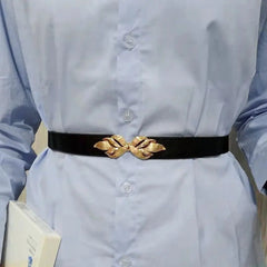 Womens Stretch Elasticated Waist Belt with Gold Flower Buckle