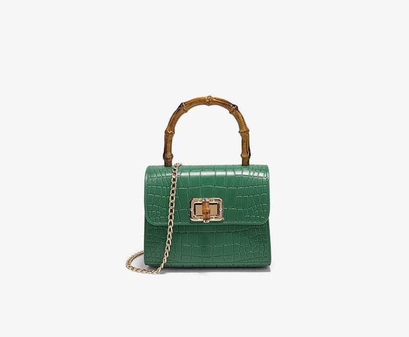 Wooden Handle Crocodile Mini Shoulder Bag Green