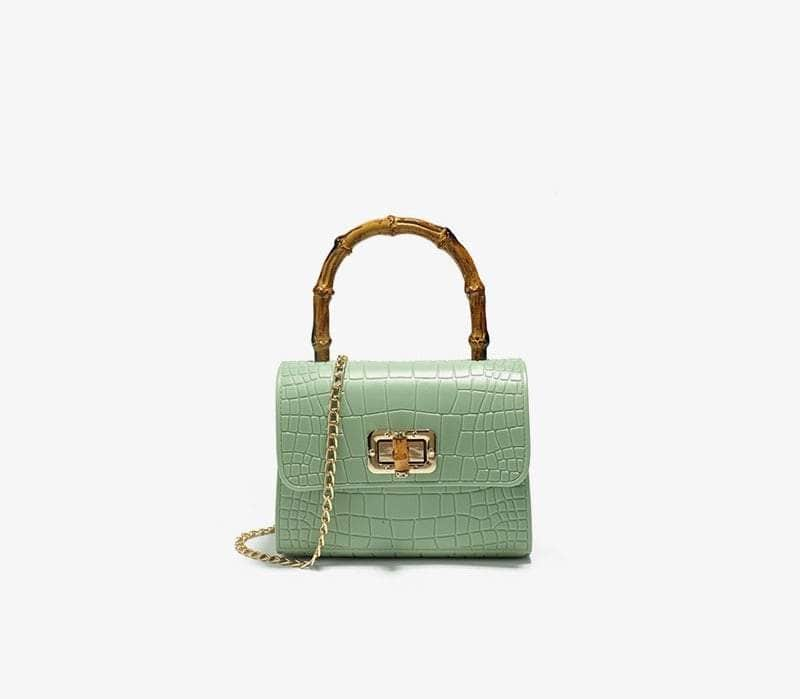 Wooden Handle Crocodile Mini Shoulder Bag Light green