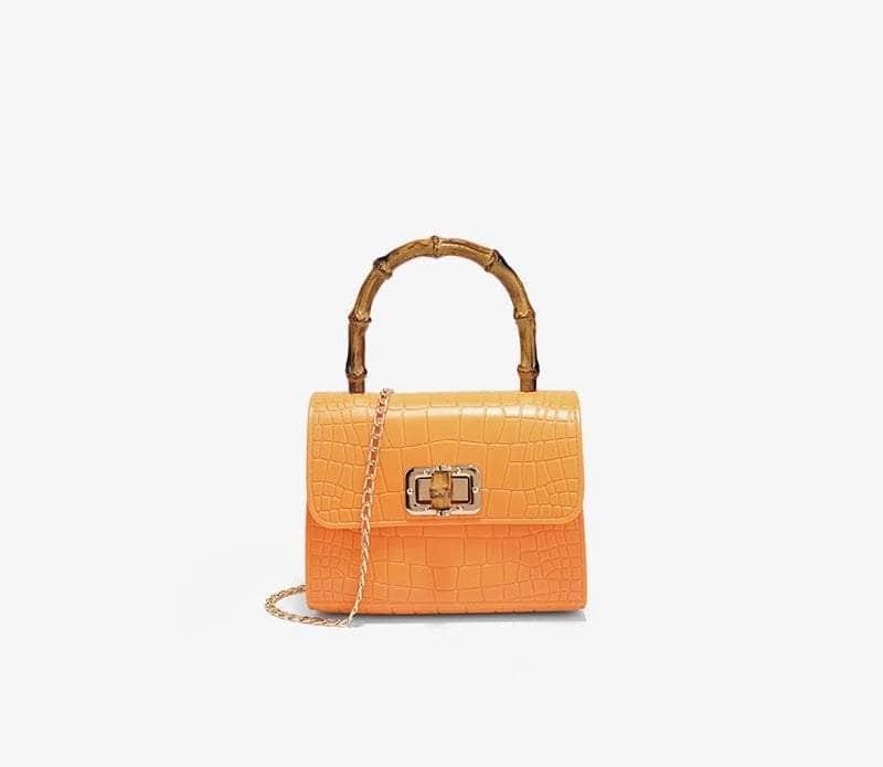 Wooden Handle Crocodile Mini Shoulder Bag Orange