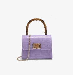 Wooden Handle Crocodile Mini Shoulder Bag Purple