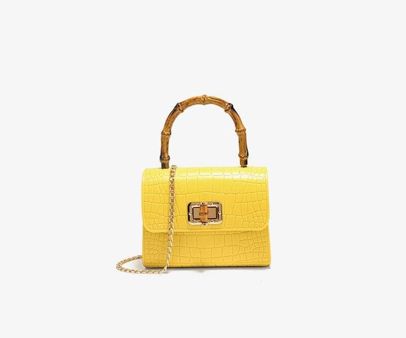 Wooden Handle Crocodile Mini Shoulder Bag Yellow