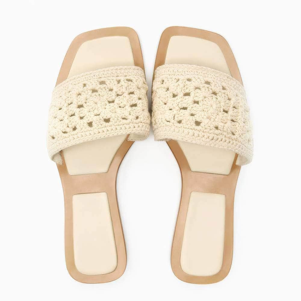 Woven Crochet Decor Slide-On Flat Mules