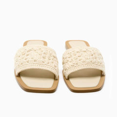 Woven Crochet Decor Slide-On Flat Mules