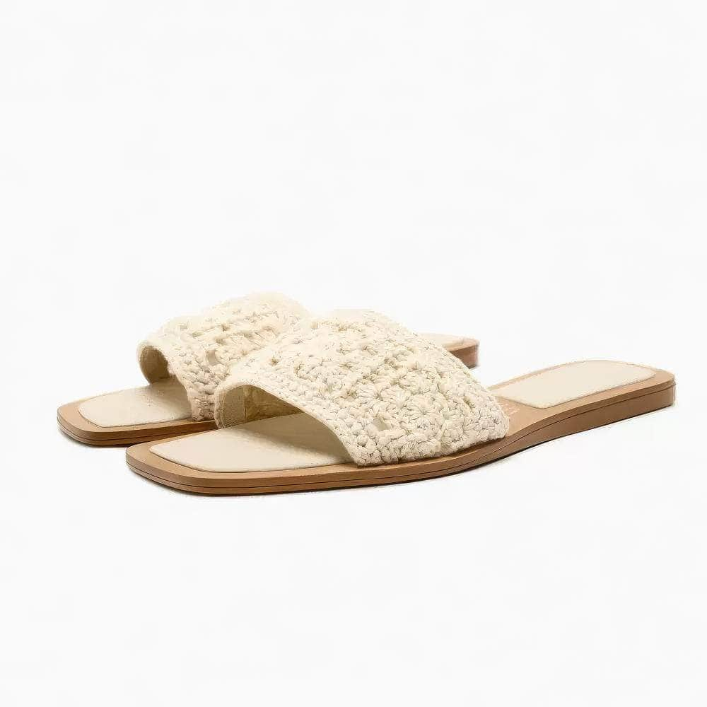 Woven Crochet Decor Slide-On Flat Mules EU 34 / Bisque