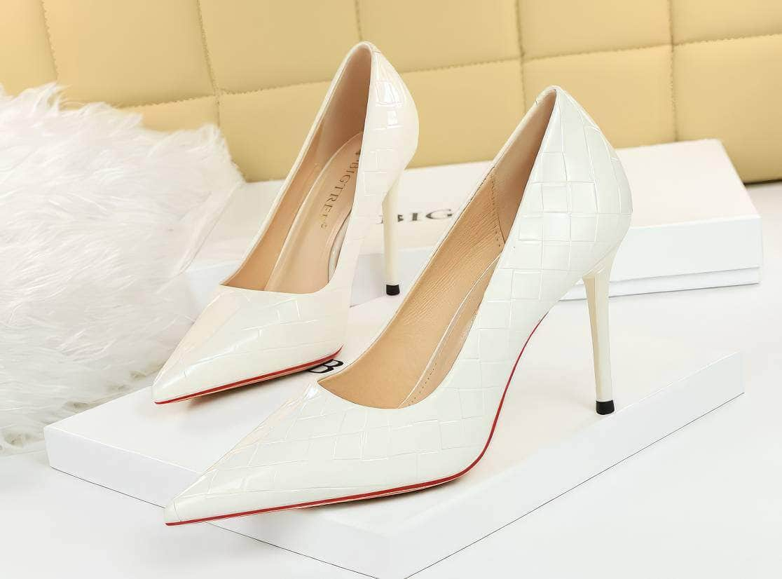 Woven Detail Glossy Stiletto High Heels