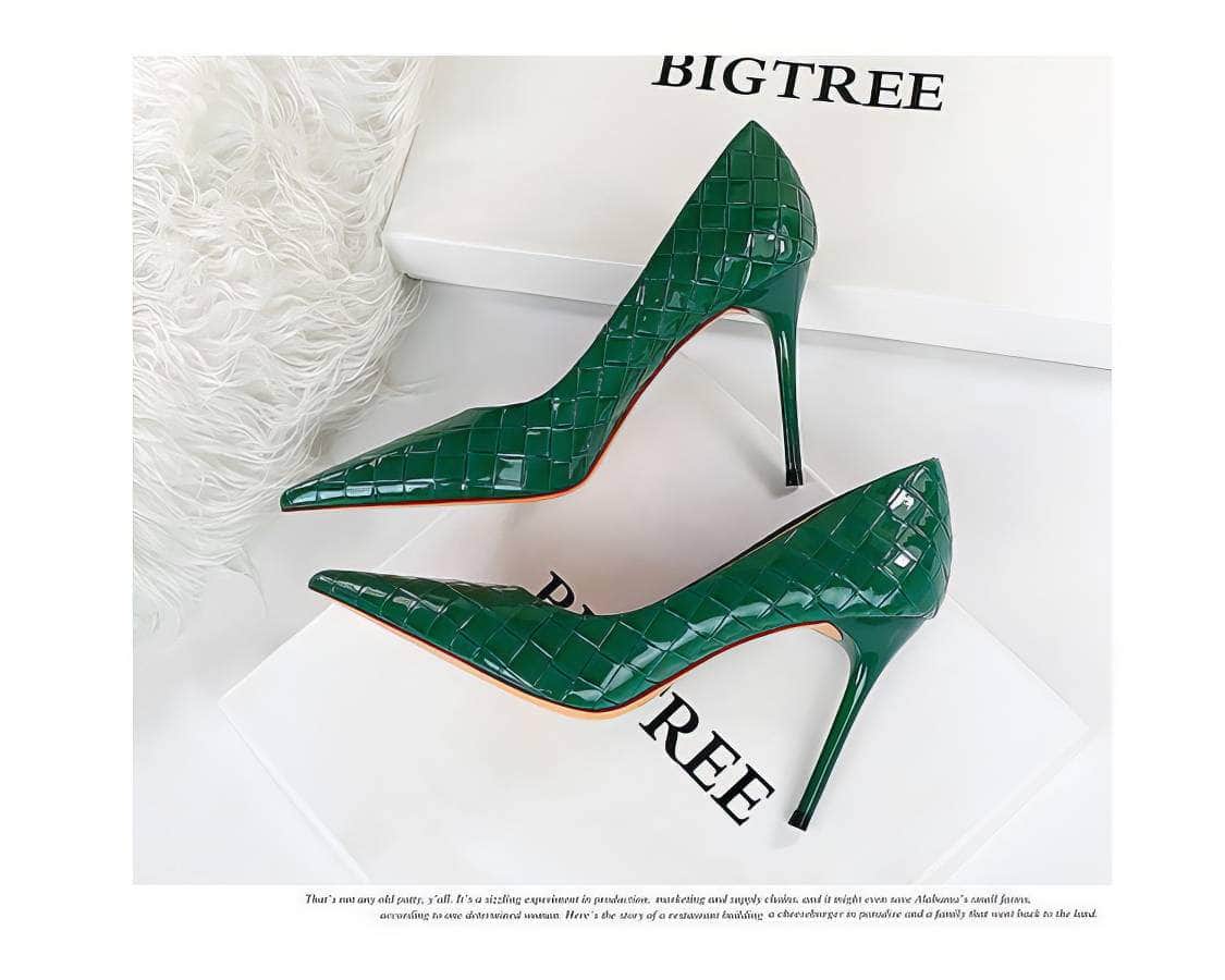Woven Detail Glossy Stiletto High Heels