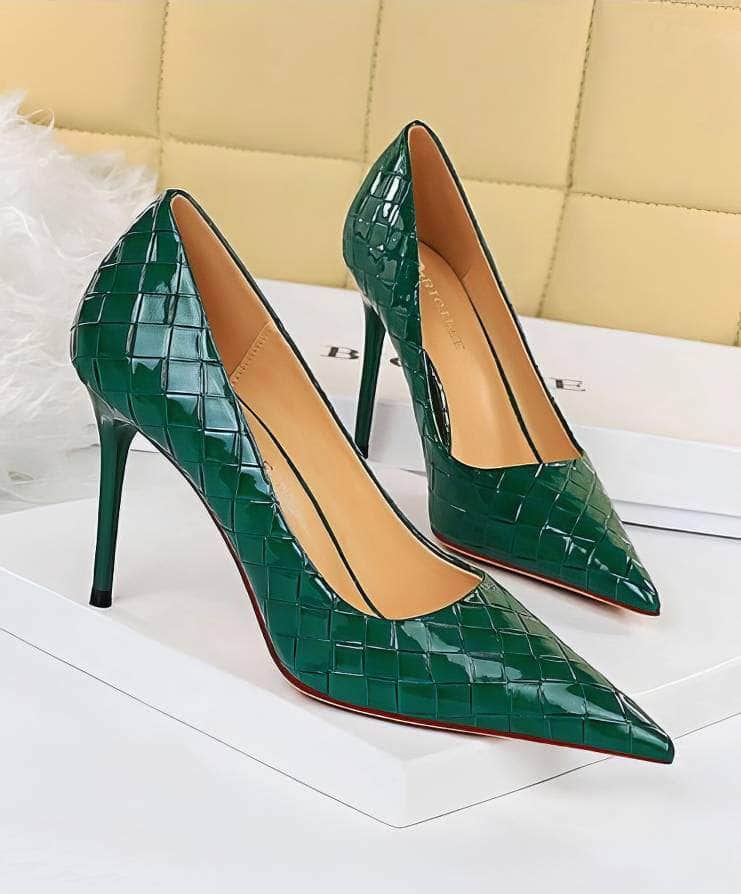 Woven Detail Glossy Stiletto High Heels