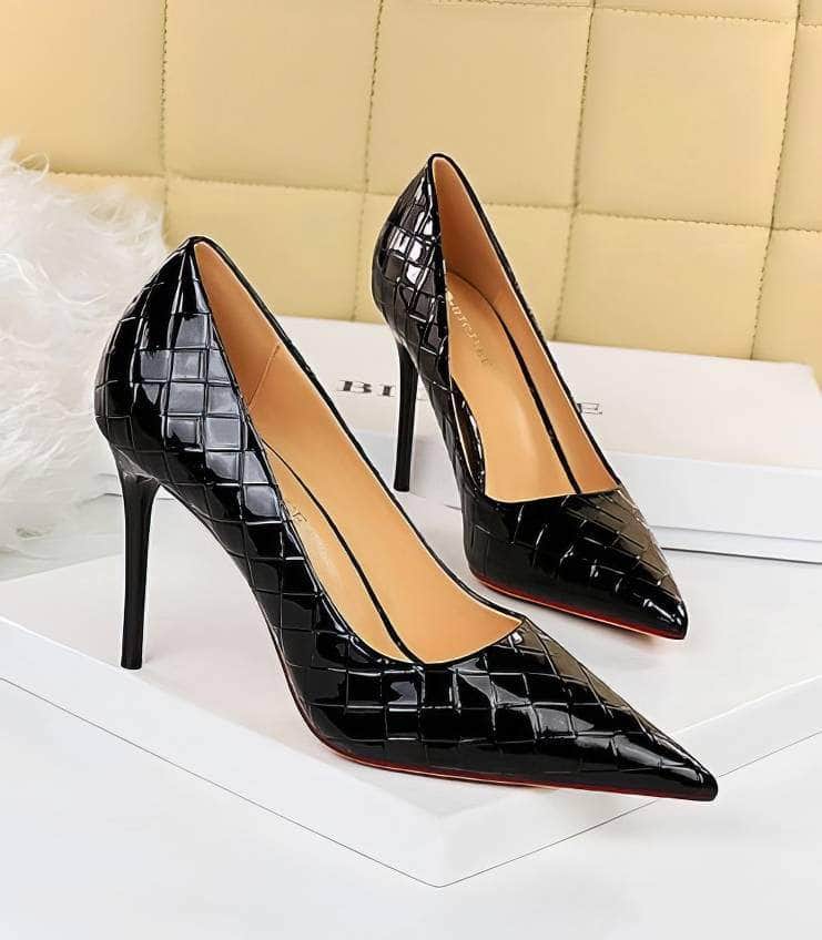 Woven Detail Glossy Stiletto High Heels