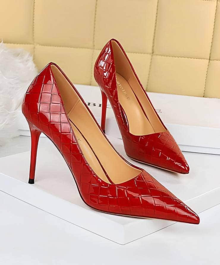 Woven Detail Glossy Stiletto High Heels