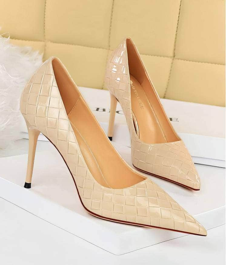 Woven Detail Glossy Stiletto High Heels