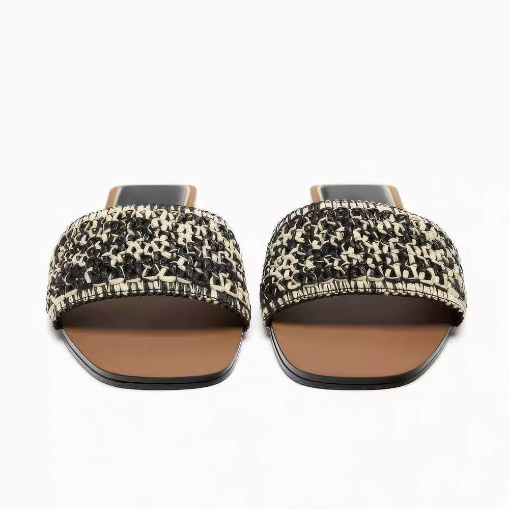 Woven Detailed Slide-On Flat Mules