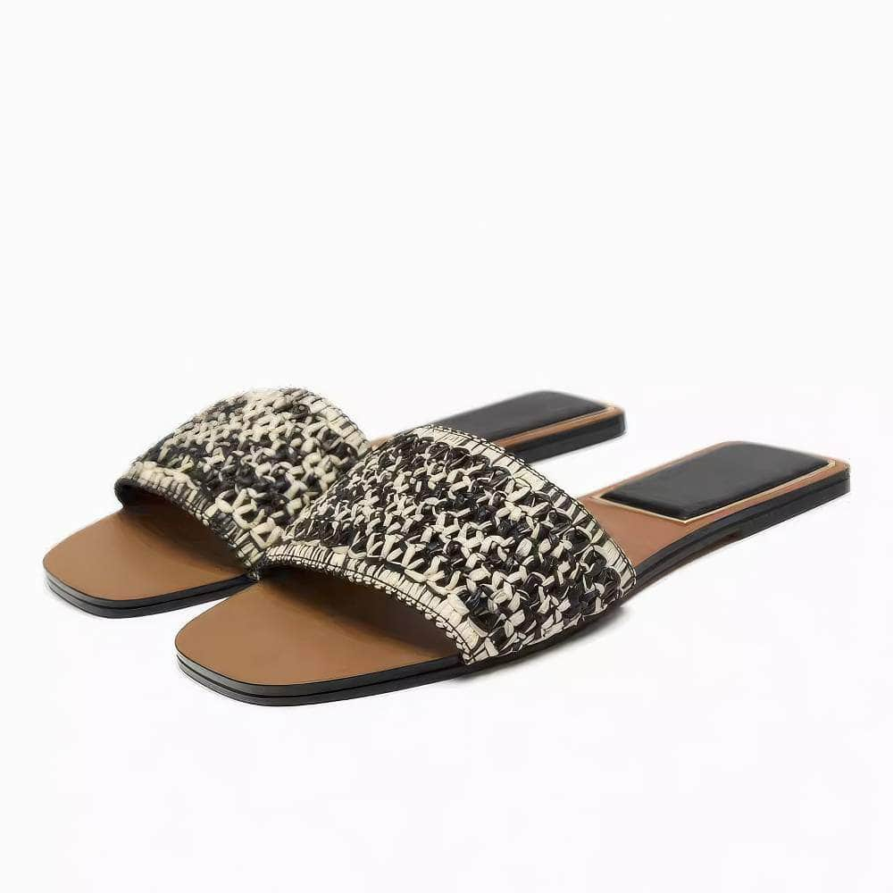 Woven Detailed Slide-On Flat Mules EU 34 / Black