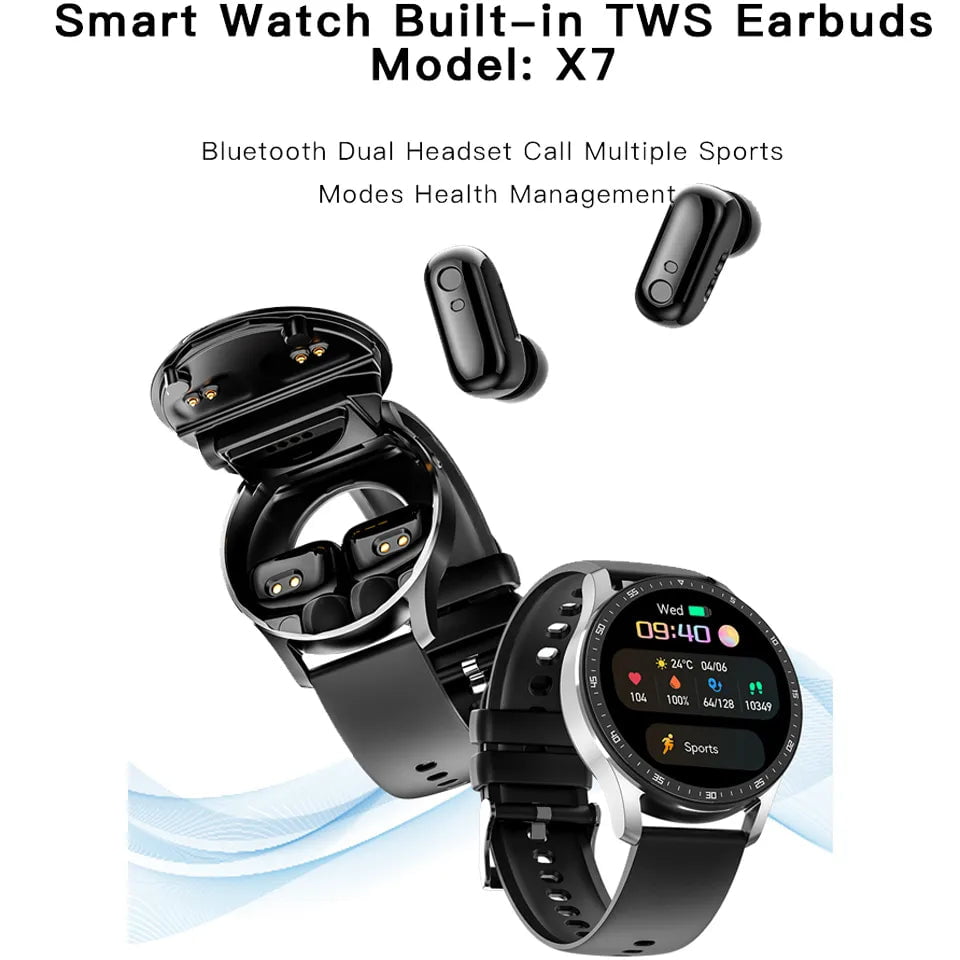 X7 2-in-1 Smartwatch: TWS Bluetooth Earphone, Blood Pressure & Heart Rate Monitor