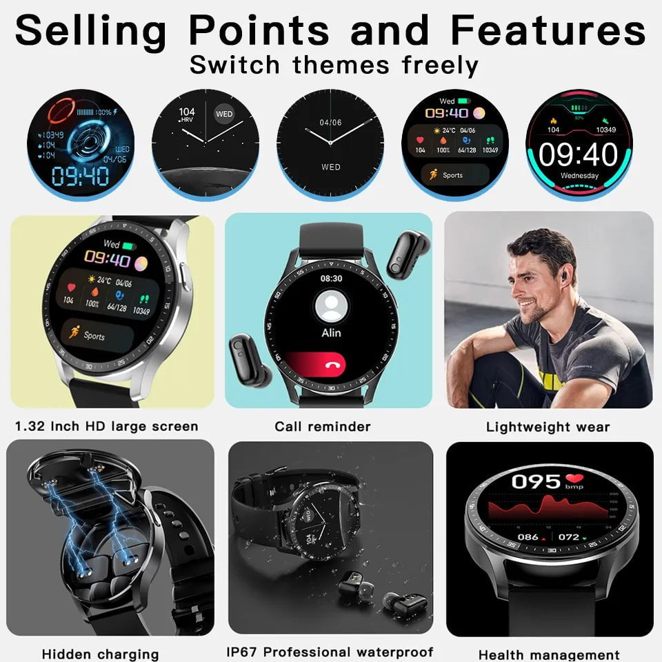 X7 2-in-1 Smartwatch: TWS Bluetooth Earphone, Blood Pressure & Heart Rate Monitor