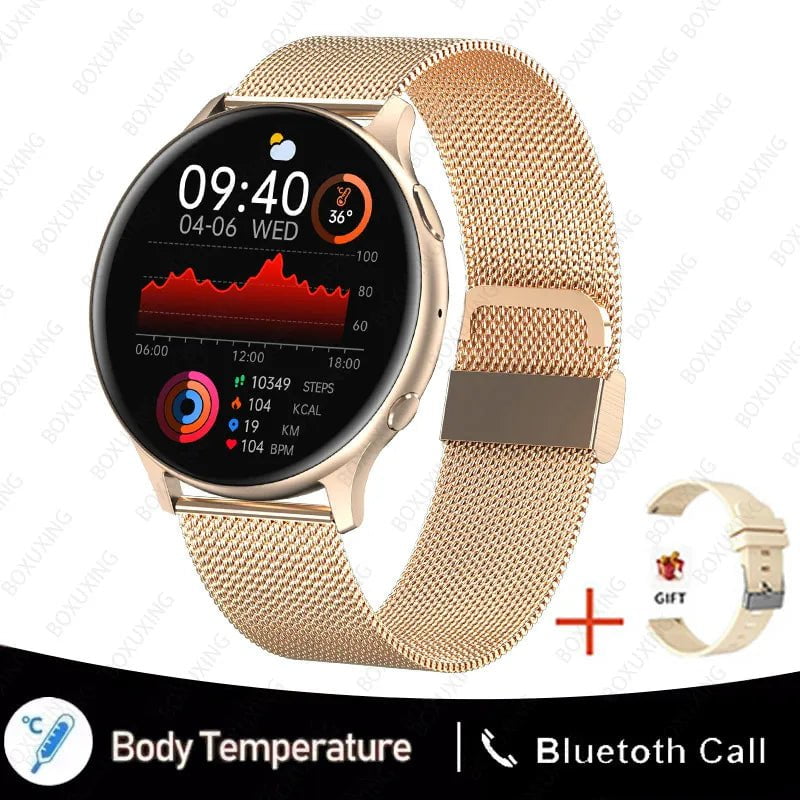 Xiaomi Huawei Samsung New Smart Watch: Heart Rate, Blood Pressure, Fitness Tracker, Bluetooth Call - Men and Women Mesh belt gold