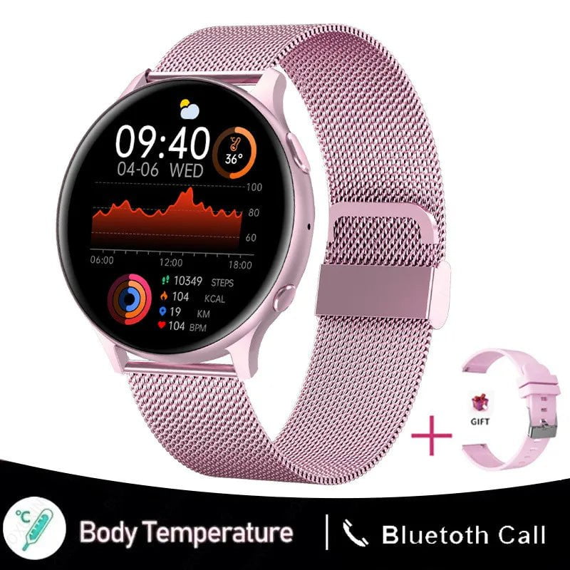 Xiaomi Huawei Samsung New Smart Watch: Heart Rate, Blood Pressure, Fitness Tracker, Bluetooth Call - Men and Women Mesh belt pink