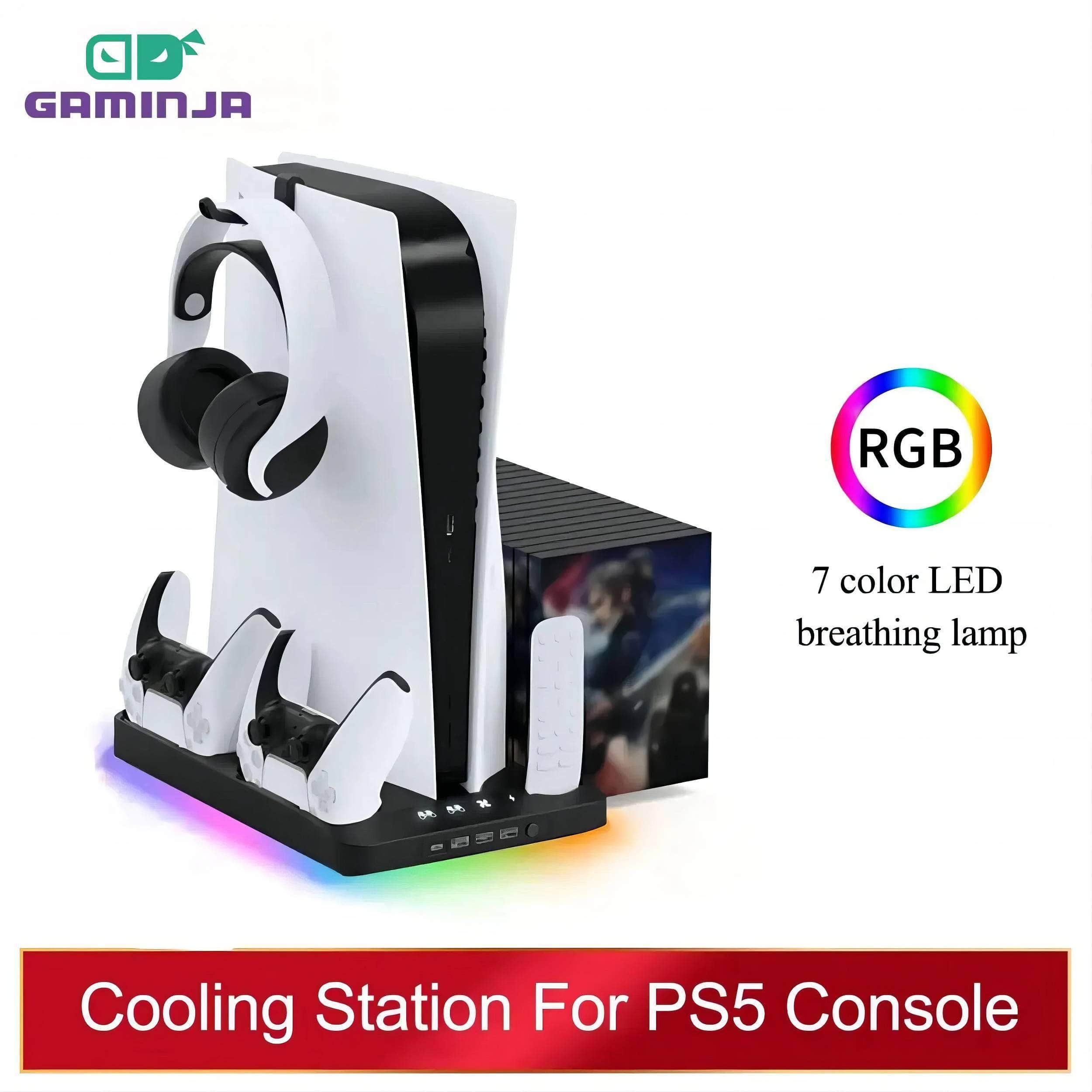 YLW P58 P5 Stand Cooling Station - RGB Light, Dual Controllers Charger for PlayStation 5 Game Accessories Black
