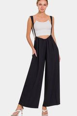 Zenana Tie Back Suspender Jumpsuit with Pockets BLACK / S